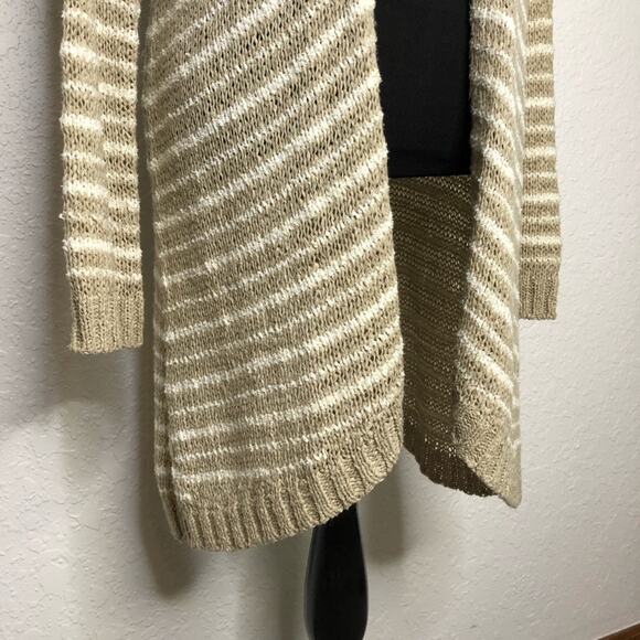 Soft Surroundings tan cream striped knit open front long cardigan sweater Small - Picture 4 of 14
